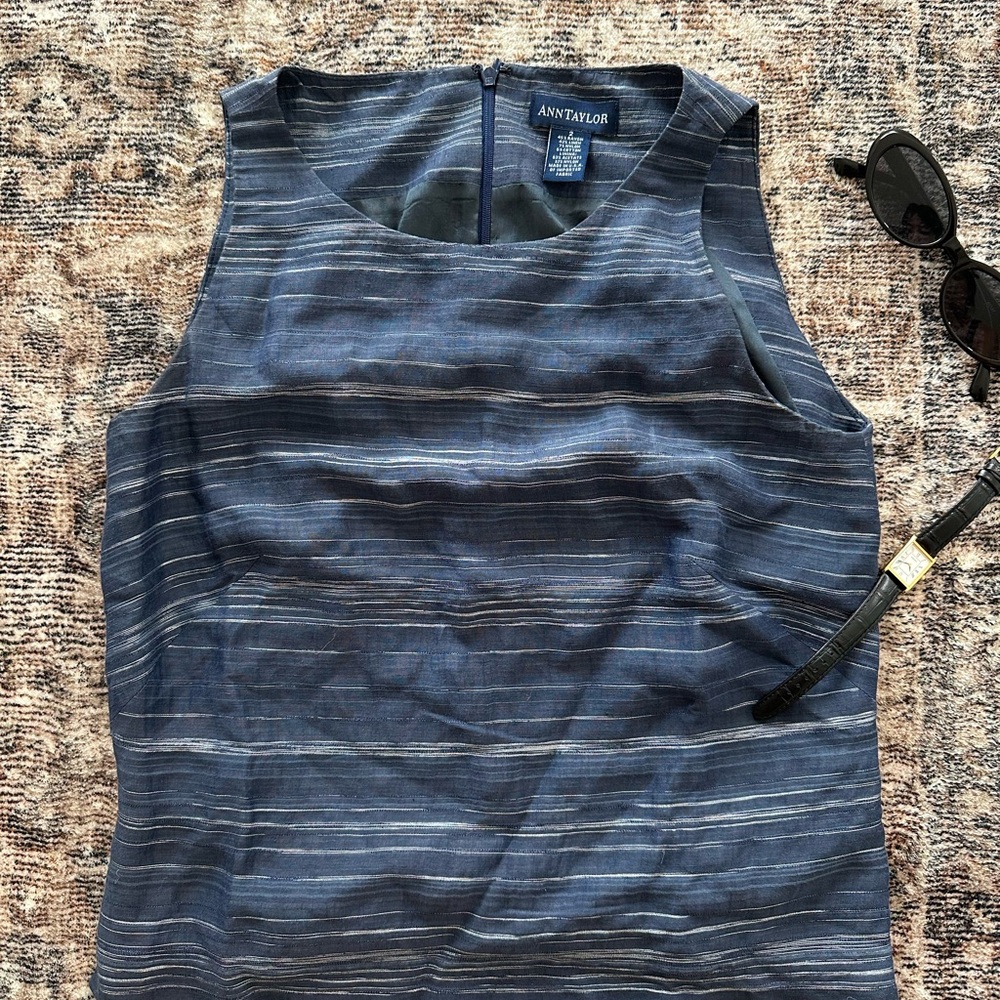 Ann Taylor Blue Tank Top with Striped Texture